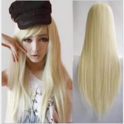 Zhaoxia++0709@Q8@* ++++02395 Blonde Long Straight Hair Hand Full Wigs Halloween Cosplay Party