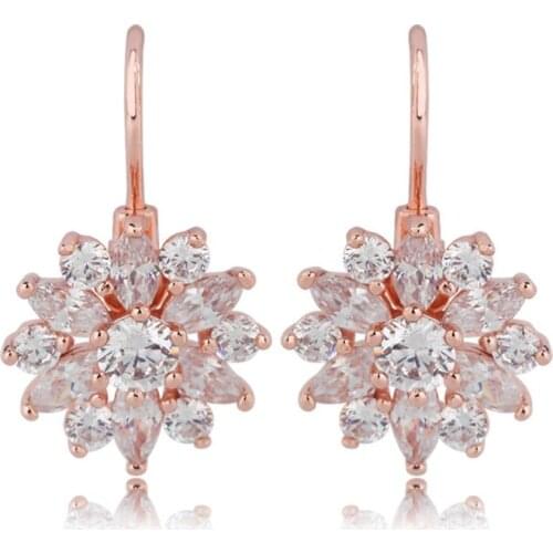 Romantic Clear Stone Flower Crystals Stud Earrings Women Cubic Zirconia Jewelry 652B