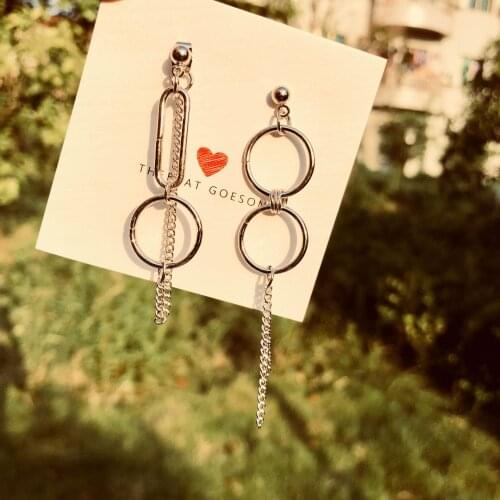 Korean Version Of Punk Fashion New Earrings Asymmetric Round Chain Street Wind Earrings Ladies Bar Earrings Wholesale