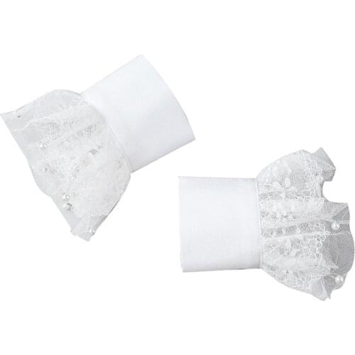 Women Bridal Double Layer Ruffled Fingerless Gloves Sheer Floral Lace Wedding Arm Warmer Solid Color Decorative Sunscreen H9ED