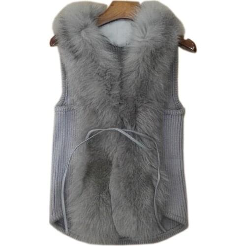 Sweater vest female long paragraph large size cardigan jacket sweater sleeveless vest wide fox fur collar wool winter