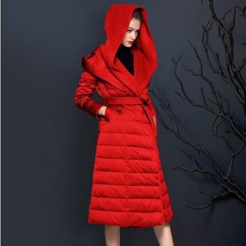 Womens 2021 new fashion elegant medium and long white duck down brand thick waist down jacket