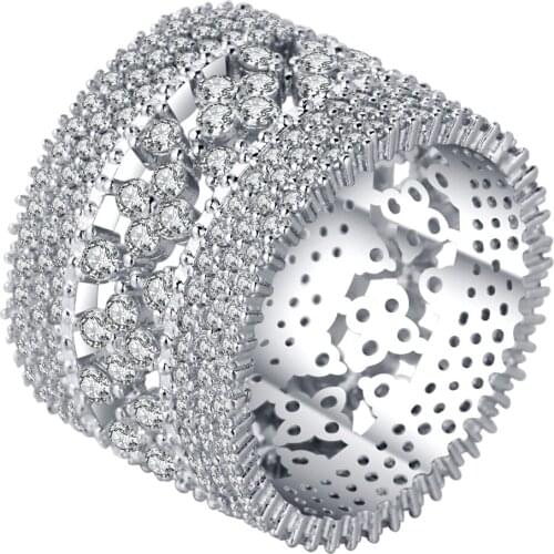 Luxury hollow band 16mm wide fashion jewelry for women desgin mirco zircon inlay ring princess jewelry promise bague