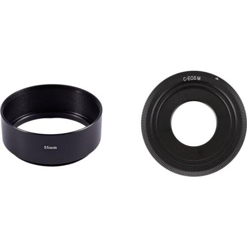 1 Pcs Replacement Screw in Mount 55mm Camera Metal Lens Hood & 1 Pcs C-Mount Cine Movie Lens