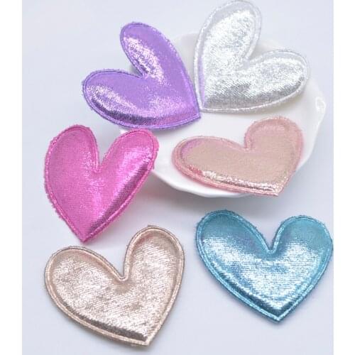 12Pcs 50*45mm Padded Glitter Cloth Heart Appliques for DIY Clothes Patches Handmade Headwear Hair Clips Bow Decor Accessories