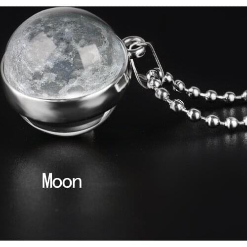 2019 Fashion Moon Planet Double Sided Necklace Art Pendant Glass Cabochon Necklaces Popcorn Chain Handmade Jewelry