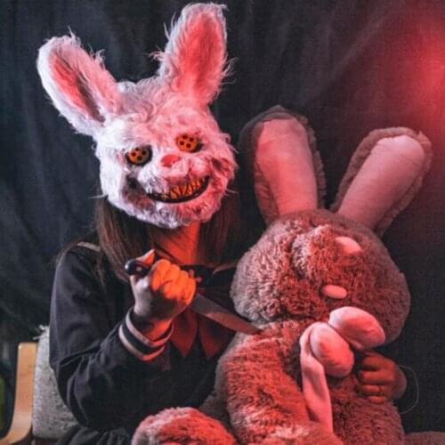 2021 Clown bunny Scary Halloween Mask Bloody Killer Rabbit Mask Teddy Bear Halloween Plush Cosplay Horror Mask For Kids Adults