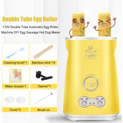 280W Double Tube Automatic Egg Roller Machine DIY Egg Sausage Hot Dog Maker Household Automatic Rising Double Egg Roll Machine