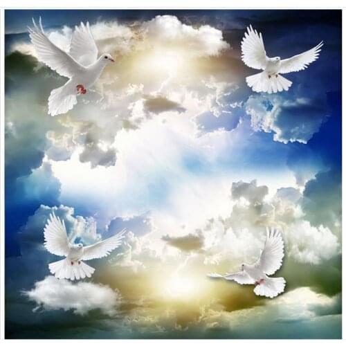 3d wallpaper Custom 3d ceiling murals wallpaper Blue sky and white sky pigeon ceiling roof background wall paper Zenith mural
