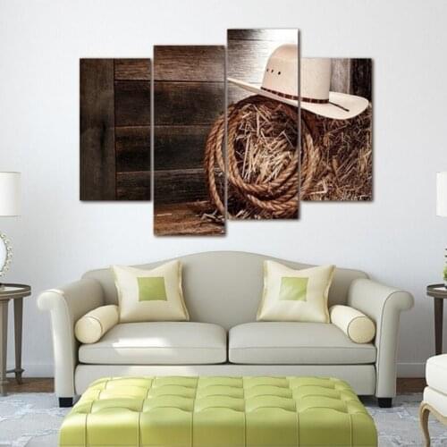 4 pieces printed cowboy hat and rope wall art canvas painting decoration home office art decoration home decoration
