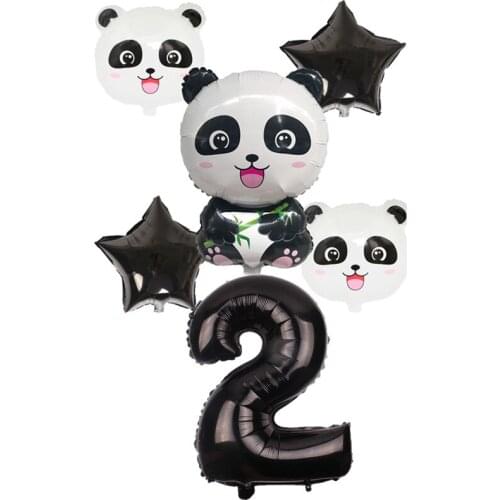 6pcs/set Cartoon Panda eating bamboo Foil Balloons star and 32 inch number Balloon children happy Birthday Party Supplies