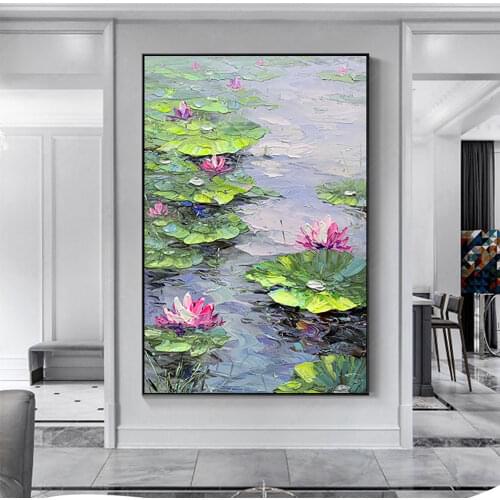 Water Lily Large Abstract Wall Art Hand Painted Oil Painting Modern Thick Oil Canvas Painting For Living Room Wall Decoration