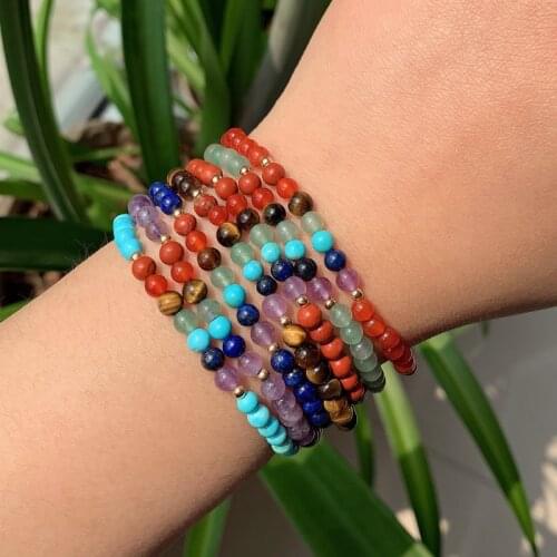 4MM Small Beads 7 Chakra Stone Bracelets for Women Colorful Natural Amethysts Turquoises Pink Crystal Bracelet Jewelry Healing
