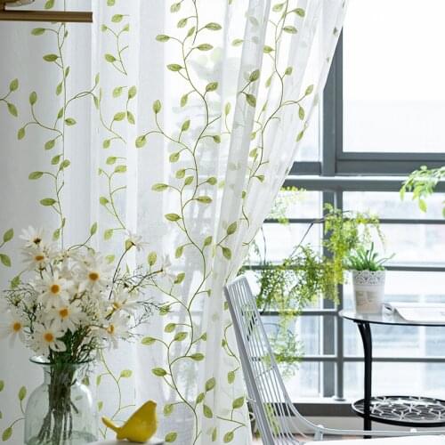 ELKA Floral Sheer Curtains for Living Room Tulle Window Treatments Leaves Sheer Voile Organza Curtains Blind Drapes for Home