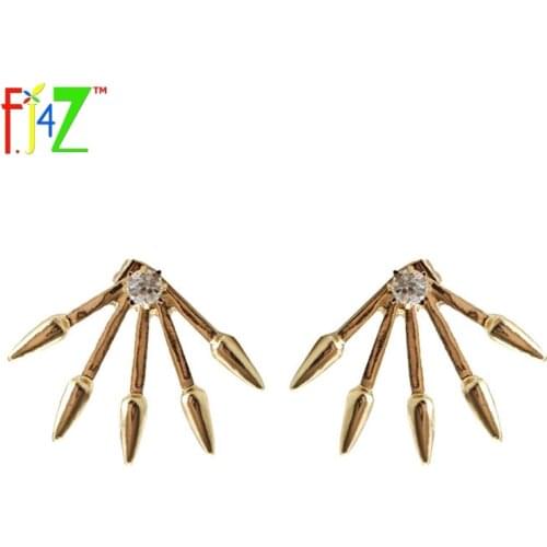 F.J4Z 2017 Designer Earring Fashion Punk Trendy golden Tone Spikes Crystal Backing Stud Earrings for women collier Bijoux