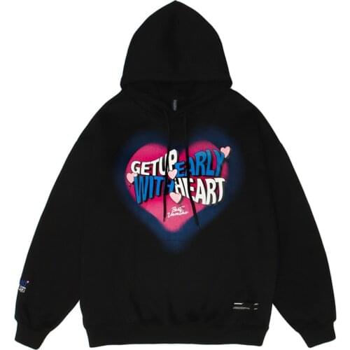 Mens Women Letter Heart Print Couple Fleece Hoodie Sweatshirt Unisex Loose Outwear Autumn Oversize Cotton Pullover Hoodies Tops