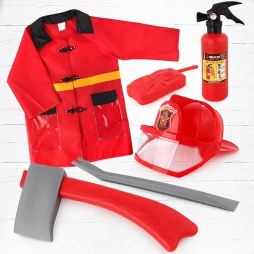 5pcs Children Firefighter Fireman Cosplay Toys Kit Helmet Fire Extinguisher Intercom Axe Wrench Best Gifts For Kids
