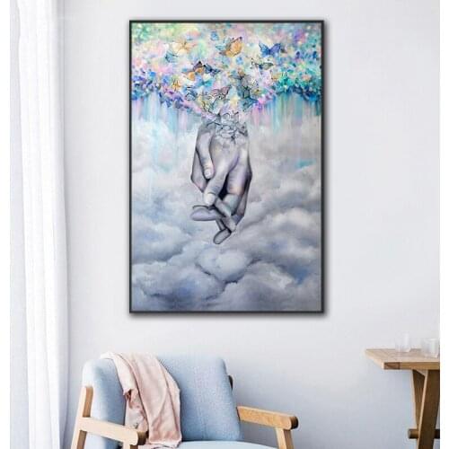 Butterfly Finger Art Canvas Painting Hang In Hand Lover Wall Art Posters Prints Wall Pictures for Living Room Wall Home Cuadros