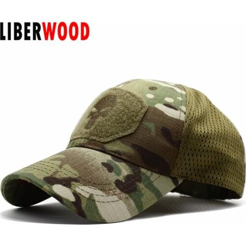LIBERWOOD Skull Multicam Operator Cap Men Mesh summer Fitted Tactical Cap Special Force Sniper SWAT Hat place patch OD