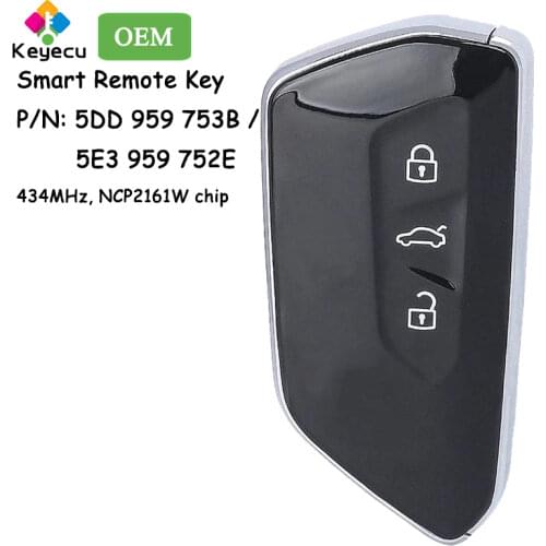 KEYECU OEM Smart Remote Car Key - 3 Button 434MHz NCP2161W Chip - FOB for Volkswagen Skoda 2020 P/N: 5DD 959 753B , 5E3 959 752E