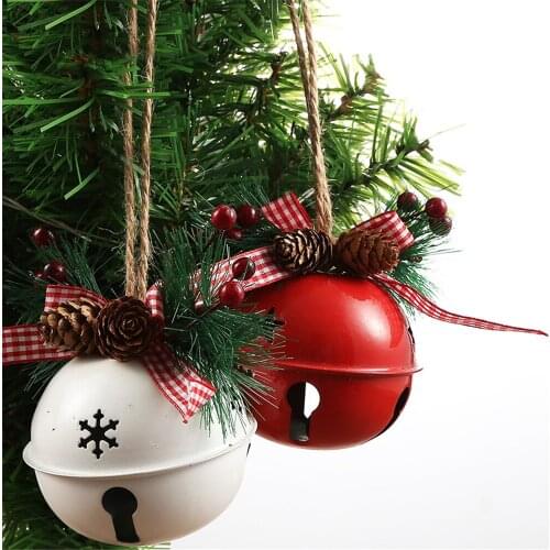 2 Pcs Christmas Tree Decorative Craft Ornament Pendant 8cm Big Ball Bell with Bow Tie Home Decoration Accessories