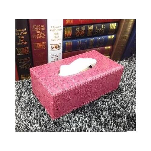 Magnetic lock wooden structure leather rectangle tissue box holder napkin box toilet paper holder dispenser case red PZJH002