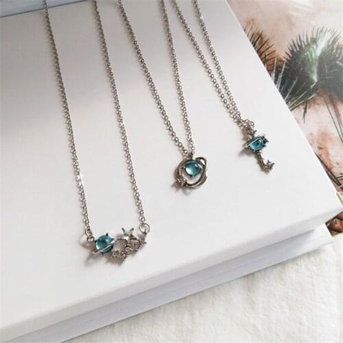 Fashion creative simple small blue starry zircon necklace daily wear temperament female pendant girlfriend gift
