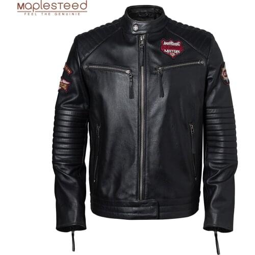 Embroidery Indians Skull Motorcycle Leather Jackets 100% Cowhide Moto Biker Jacket Leather Clothing Winter Chest 132cm M147