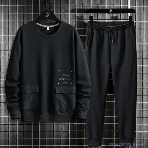 Mens spring and autumn sweater suit plus fat plus size trendy fat round long-sleeved trousers sports and two-piece suit 8xl