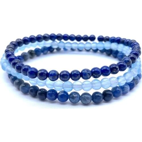 3pcs / Set Natural Stone Beads Women Girls Yoga Bracelet Sets 18-18.5 CM Nature Lapis Sodalite Blue agates Jewelry For Her #4