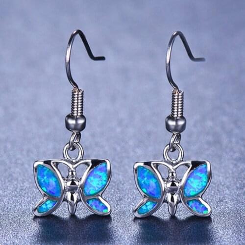 New Fashion Exquisite Butterfly Earrings for Women Cute Blue Inlaid Opal Charm Drop Earrings 2020 Modern Female Jewelry