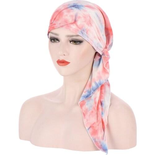 New style curved floral cloth two-tail Korean velvet tie-dye turban cap, simple turban cap, chemotherapy cap