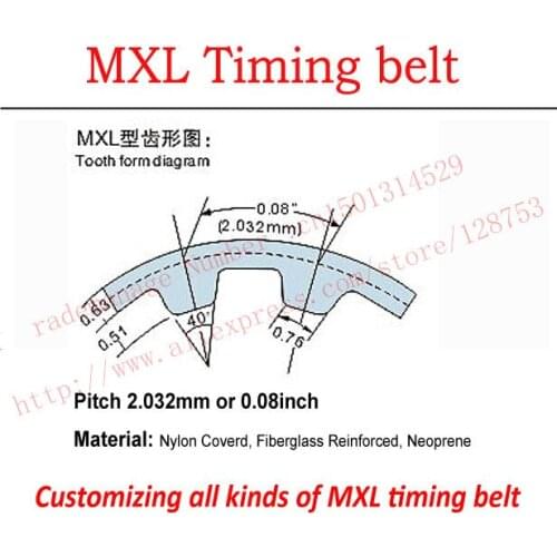 Regular Torque Trapezoid MXL Timing belt Pitch 0.08"(2.032mm) Neoprene Customizing all kinds of MXL Timing belt pulley