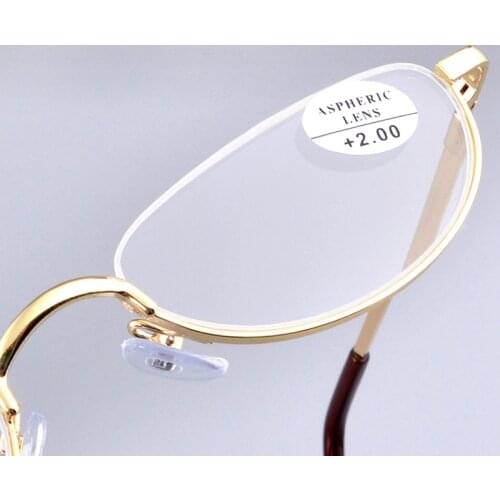 Ultralight Half Moon Reading Glasses Men Women Fashion Presbyopic Glasses Stainless Steel Metal Frame gold/black +1.5 2.5