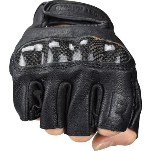 Spring summer new antique cowhide semi finger carbon fiber leather motorcycle gloves locomotive gloves