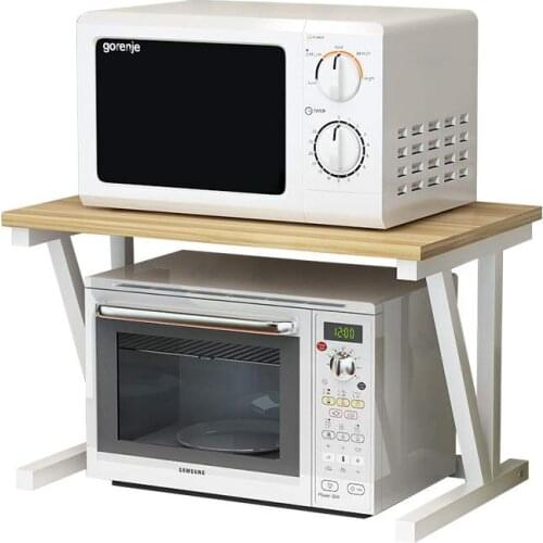 Simple Fashion Microwave Oven Shelf Kitchen Storage Rack Multi-use Oven Spice Rack Steel+Wood Kitchen Supplies