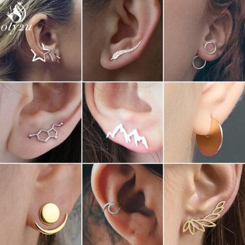 Vintage Boho Earings Fashion Jewelry Leaf Botanical Ear Climbers Simple Geometric Round Star Wave Stud Earrings Women Ear Cuff