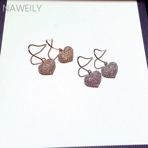 Elegant Full Rhinestone Heart Earrings New Fashion Korean Drop Earring For Women Fashion Jewelry