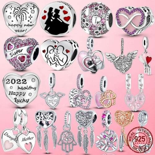 925 Sterling Silver Sister Heart Dreamcatcher Charm Mum Beads fit Original Pandora Charm Bracelet Bangle Jewelry Making DIY Gift