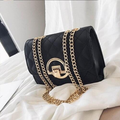Fashion Chains Shoulder Bag Women Luxury PU Leather Crossbody Bag Lozenge Flap Messenger Handbag Lock Design Armpit Pouch Bolso