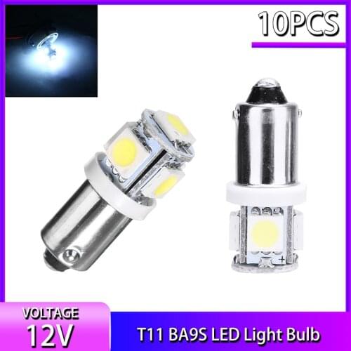 10pcs 12V T11 BA9S 5SMD LEDs Bulb T4W 3886X H6W 363 5050 Super White Car Interior Dome Map Light Signal Lamp