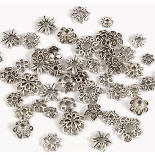 50-100pcs Tibetan Antique Silver Color Flower Bead End Caps For Jewelry Making Findings Needlework DIY Accessories Wholesale