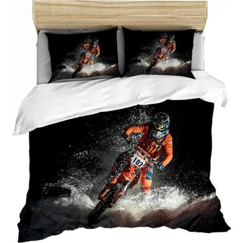 Vivid 3D Motorcycle Race Bedding Set Twin Racing Driver Flying to Win Duvet Cover Set 3 Pieces for Teens Boys Girls Adults Gift