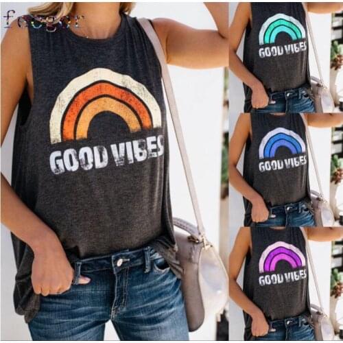 FEOGOR Loose T-shirt Summer Womens Rainbow Printed Cotton Round Neck Short Sleeve T-Shirt Base Top Womens blouse Plus size top