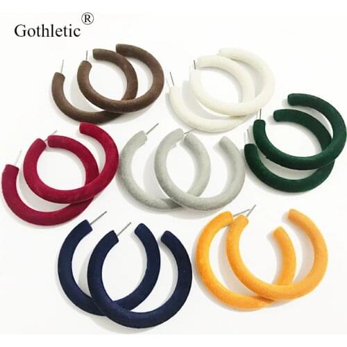 Gothletic 50MM Velvet Fabric Thick Hoop Earring Flocking Round Circle Earrings for Women Fashion Jewelry 2020 NEW 7 Colors
