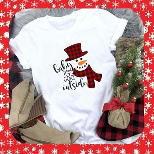 Female Women Shirts Kawaii T Shirt Plus Size Cartoon Top 2021 Autumn Winter Tees Christmas T-shirt