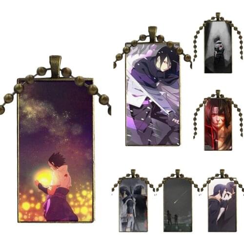 Glass Cabochon Jewelry Bronze Color With Long Pendant Choker Rectangle Necklace For Women Party Itachi And Sasuke
