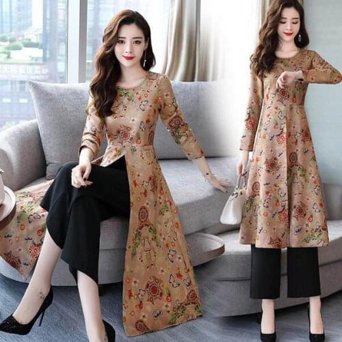 Floral Print Ethnic Two Piece Set Temperament Elegant Wild Ensemble Femme Survetement Classic Generous Womens Suit DC394