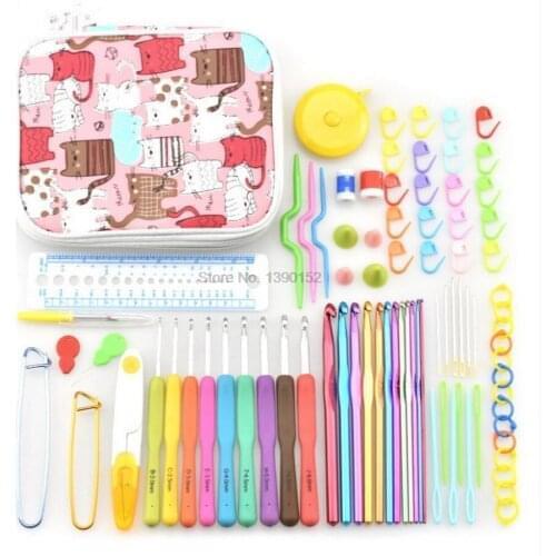 DHL 20set Crochet Hook Set Colorful Aluminum Crochet Knitting Needle Weave Yarn Kit Sewing Craft Accessories with Storage Case