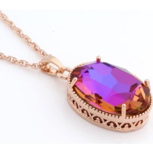 New Trend Oval Zircon Big Pendant Necklaces 585 Rose Gold Fashion Jewelry Multicolor Crystal Necklace jewelry For Women 2021